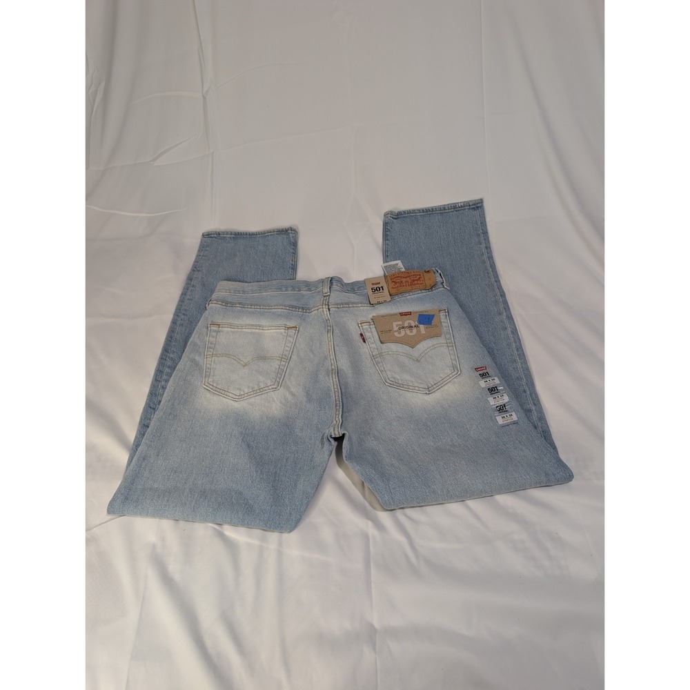 Levi's 501 Original Stretch Jeans Men's 36x32 Light Wash Button Fly Straight Leg